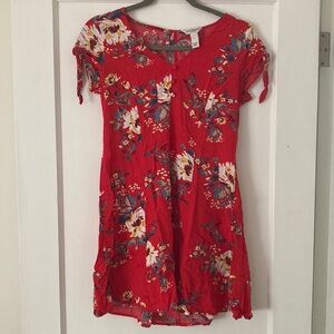 Red floral print mini dress